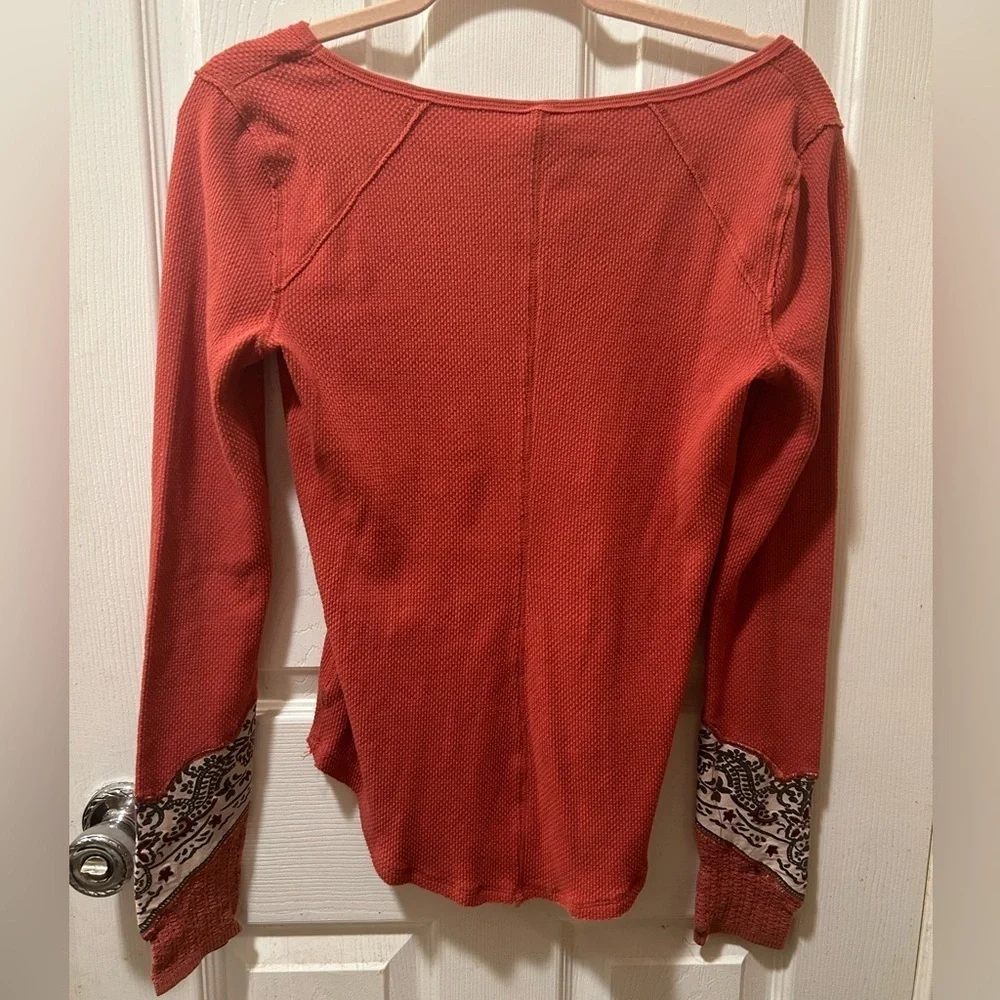Free People Bandana Cuff Thermal Waffle Knit Layering Long Sleeve Top